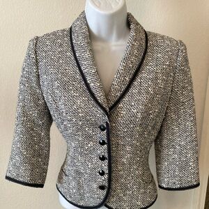 Carmen Marc Valvo Black and White Tweed Blazer